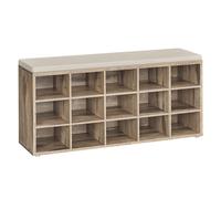 VASAGLE Banc à Chaussures, 15 Compartiments, Siège Rembourré | Organiseur, pour Entrée, Couloir, Placard, Marron Camel et Beige Cappuccino, Collection CUSTOS LHS015K03