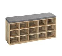 VASAGLE Banc à Chaussures, 15 Compartiments, Siège Rembourré | Organiseur, pour Entrée, Couloir, Placard, Marron Turquoise et Gris Tourterelle, Collection CUSTOS LHS015T60