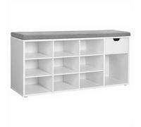 VASAGLE Banc à chaussures avec coussin, tiroir et compartiments ouverts - Blanc gris