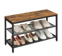 VASAGLE Banc à Chaussures, avec Étagères en Maille, Métal, Industriel | Rangement à Chaussures, Gain de Place, Couloir, Entrée, Marron Rustique et Noir, Collection DACEY LBS74X