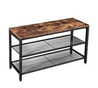 VASAGLE Banc à Chaussures, 80 x 30 x 44.5 cm, Meuble à Chaussures à 2 Niveaux en Maille, Rangement Chaussures, pour entrée, métal, Style Industriel,Marron Rustique et Noir LBS74X