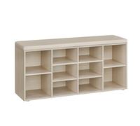 VASAGLE Banc à Chaussures, Banc de Rangement avec Coussin Rembourré, 10 Compartiments, Étagères Réglables, pour Salon, Couloir, 30 x 104 x 48 cm, Beige Naturel LHS010K03