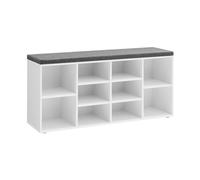 VASAGLE Banc à Chaussures, Banc de Rangement avec Coussin Rembourré, 10 Compartiments, Étagères Réglables, pour Salon, Couloir, 30 x 104 x 48 cm, Blanc et Gris LHS10WT