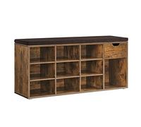 VASAGLE Banc à Chaussures, Banc de Rangement, avec Tiroir et Compartiments, Étagère à Chaussures, Siège Rembourré, Couloir, Entrée, Chambre, 30 x 104 x 48 cm, Marron Rustique et Marron LHS024T01