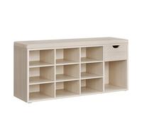 VASAGLE Banc à Chaussures, Banc Rangement, avec Tiroir et Compartiments, Étagère à Chaussures, Siège Rembourré, Couloir, Entrée, Chambre, 30 x 104 x 48 cm, Beige Naturel et Beige Cappuccino LHS024K03