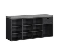 VASAGLE Banc à Chaussures, Banc Rangement, avec Tiroir et Compartiments, Étagère à Chaussures, Siège Rembourré, Couloir, Entrée, Chambre, 30 x 104 x 48 cm, Noir Boisé et Gris Ardoise LHS024B02