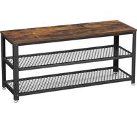 VASAGLE Banc à chaussures Étagère à chaussures 2 étages Étagère à chaussures 100 x 30 x 45 cm pour entrée salon Cadre en acier Style industriel Rustique Marron Noir