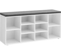 VASAGLE Banc à chaussures Étagère à chaussures Rangement à chaussures Banc 10 compartiments avec rembourrage pour entrée Couloir Chambre 104 x 30 x 48 cm Blanc