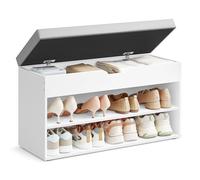 VASAGLE Banc à Chaussures, Meuble à Chaussures avec Siège Rembourré, 3 Compartiments et Assise Rembourrée, 30 x 80 x 44 cm, pour Entrée, Chambre, Salon, Blanc Nuage et Gris Tourterelle LHS022WB01