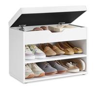 VASAGLE Banc à Chaussures, Meuble à Chaussures avec Siège Rembourré, Banc d’Entrée avec 3 Compartiments et Assise Rembourrée, 30 x 60 x 44 cm, pour Entrée, Chambre, Salon, Blanc LHS20WT