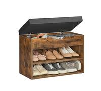 VASAGLE Banc à Chaussures, Meuble à Chaussures avec Siège Rembourré, Banc d’Entrée avec 3 Compartiments et Assise Rembourrée, 30 x 60 x 44 cm, pour Entrée, Chambre, Salon, Marron Rustique LHS020K03