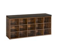 VASAGLE Banc à Chaussures, Organiseur de Chaussures avec 15 Compartiments, Siège Rembourré, Marron Rustique et Marron Châtaigne