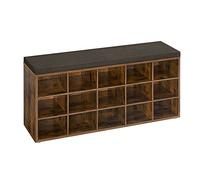 VASAGLE Banc à Chaussures, Organiseur de Chaussures avec 15 Compartiments, Siège Rembourré, pour Entrée, Couloir, Placard, Marron Rustique et Marron Châtaigne LHS15BX