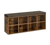 VASAGLE Banc à Chaussures, Organiseur de Chaussures avec 8 Compartiments et 4 Étagères Réglables, Siège Rembourré, pour Entrée, Couloir, Placard, Marron Rustique LHS238K01