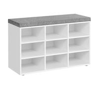 VASAGLE Banc à Chaussures, Organiseur de Chaussures avec 9 Compartiments, Siège Rembourré, pour Entrée, Couloir, Placard, Blanc Nuage et Gris Tourterelle LHS009W14