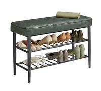 VASAGLE Banc à Chaussures, PU avec Coutures, 80 x 30 x 50 cm | Banc de Rangement, Meuble d'Entrée, Style Moderne Mi-siècle, Charge 135 kg, Vert et Noir, Collection EKHO LSB054C01