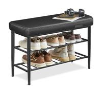 VASAGLE Banc à Chaussures, PU avec Coutures, 80 x 30 x 50 cm | Banc de Rangement, Meuble d'Entrée, Style Moderne Mi-siècle, Charge 135 kg, Noir, Collection EKHO LSB054B01
