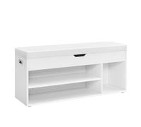 VASAGLE Banc à Chaussures Rembourré, Banc de Rangement, 3 Compartiments, Rangement Caché, Étagères, pour Salon, Entrée, Chambre, Capacité de Charge 136 kg, Blanc Nuage LHS130W14