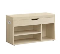 VASAGLE Banc à Chaussures Rembourré, Banc de Rangement, Rangement Caché, Étagères, Meuble d'Entrée, Capacité de Charge 136 kg, 30 x 80 x 44 cm, Beige Naturel et Beige Cappuccino LHS030K02
