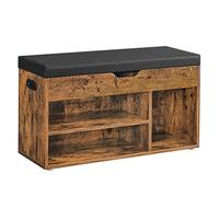 VASAGLE Banc à Chaussures Rembourré, Banc de Rangement, Rangement Caché, Étagères, Meuble d'Entrée, Capacité de Charge 136 kg, 30 x 80 x 44 cm, Marron Rustique et Noir d’Encre LHS30BX
