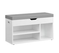 VASAGLE Banc à Chaussures Rembourré, Banc de Rangement, Rangement Caché, Étagères, Meuble d'Entrée, Capacité de Charge 136 kg, 30 x 80 x 44 cm, Blanc Nuage et Gris Tourterelle LHS030W01