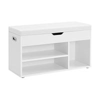 VASAGLE Banc à Chaussures Rembourré, Banc de Rangement, Rangement Caché, Étagères, Meuble d'Entrée, Capacité de Charge 136 kg, 30 x 80 x 44 cm, Blanc Nuage LHS030W