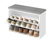 VASAGLE Banc à Chaussures Rembourré, Meuble d’Entrée sur 3 Niveaux pour 9 Paires de Chaussures, Tiroir Rabattable, 30 x 80 x 53,5 cm, pour Entrée, Chambre, Blanc Nuage et Gris Tourterelle LSB122WB01