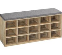 VASAGLE Banc à chaussures/repose-chaussures pour l'entrée, avec assise rembourrée et 15 compartiments, charge maximale 200 kg, chêne avec veines bleues et grises