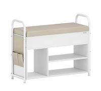 VASAGLE Banc à Chaussures, Support à Chaussures, Meuble d’Entrée, Rangement sous Le Couvercle, Pochettes en PU, Poignées, pour Entrée, Salon, Chambre, Blanc Nuage et Beige Cappuccino LSB052W01