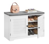 VASAGLE Banc à Chaussures sur 3 Niveaux, Banc de Rangement, avec Portes et Coussin, Étagères Réglables, 35,5 x 81 x 52,5 cm, pour Entrée, Chambre, Blanc Nuage et Gris Tourterelle LSB034W01
