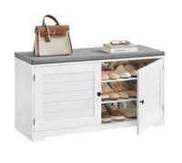VASAGLE Banc à Chaussures sur 3 Niveaux, Banc de Rangement, avec Portes, Étagères Réglables, Rangement Caché, 35,5 x 101 x 52,5 cm, pour Entrée, Chambre, Blanc Nuage et Gris Tourterelle LSB044W01