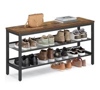 VASAGLE Banc à Chaussures sur 3 Niveaux, Étagère Monobloc, Étagère à Chaussures, avec Bords Surélevés, Style Industriel, Montage Facile, 28 x 100 x 50 cm, Marron Rustique et Noir d'encre LSB075KD02