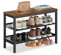 VASAGLE Banc à Chaussures sur 3 Niveaux, Étagère Monobloc, Étagère à Chaussures, avec Bords Surélevés, Style Industriel, Montage Facile, 28 x 75 x 50 cm, Marron Rustique et Noir d'encre LSB070KD02