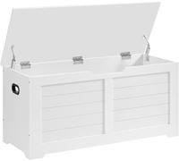 VASAGLE Banc de rangement, banc à chaussures, style moderne, 100x40x46 cm, pour entrée, chambre, salon, blanc mat