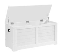 VASAGLE Banc de rangement moderne avec 2 charnières de sécurité, boîte à chaussures et à couvertures, 40 x 100 x 46 cm, blanc mat