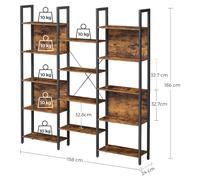 VASAGLE Bibliothèque à 14 étagères avec cadre en métal, style industriel, pour salon, 24 x 158 x 166 cm