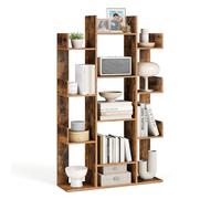 VASAGLE Bibliothèque Arbre, Étagère à 13 Compartiments, 86 x 25 x 140 cm | Meuble de rangement, avec coins arrondis et rebords, Marron Rustique, Collection CUSTOS LBC67BX