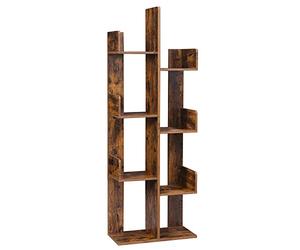 VASAGLE Bibliothèque arbre, Étagère à 8 compartiments, Meuble de rangement, 50 x 25 x 140 cm, avec coins arrondis et rebords, Marron rustique LBC66BXV1