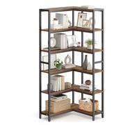 VASAGLE Bibliothèque d'angle à 6 Niveaux, Étagère de Rangement | Style Moderne, 24 x 102 x 175,2 cm, Salon, Chambre, Bureau, Marron Rustique et Noir d'Encre, Collection BARNET LLS606K01