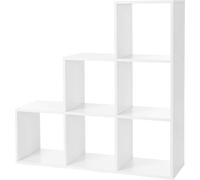 VASAGLE Bibliothèque escalier avec 6 compartiments, 6 cubes, exposition de bois, étagère indépendante, séparation de pièce, 97,5 x 97,5 x 29 cm, Blanc