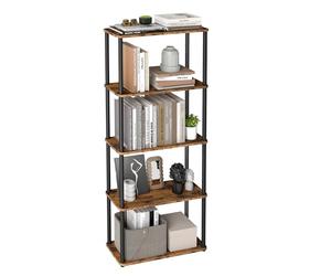 VASAGLE Bibliothèque, Étagère à 5 Niveaux, Assemblage Ultra-Rapide sans Outils, Étagère de Rangement, 23,8 x 60 x 139 cm, pour Salon, Chambre, Cuisine, Marron Rustique et Noir d’Encre LLS165K01