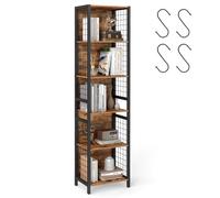 VASAGLE Bibliothèque, Étagère à 6 Niveaux, Meuble de Rangement, 30 x 40 x 175,6 cm, avec 4 Crochets en S, pour Bureau, Salon, Cadre en Acier, Marron Rustique et Noir d'encre LLS170K01