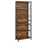 VASAGLE Bibliothèque, Étagère à 6 Niveaux, Meuble de Rangement, 30 x 60 x 175,6 cm, avec 4 Crochets en S, pour Bureau, Salon, Cadre en Acier, Marron Rustique et Noir d'encre