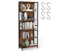 VASAGLE Bibliothèque, Étagère à 6 Niveaux, Meuble de Rangement, 30 x 60 x 175,6 cm, avec 4 Crochets en S, pour Bureau, Salon, Cadre en Acier, Marron Rustique et Noir d'encre LLS171K01