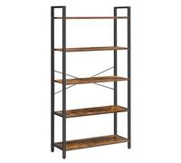 VASAGLE Bibliothèque, Étagère de Rangement 5 Niveaux, 80 x 30 x 153 cm | Étagère de Rangement, Acier et Bois, pour Salon, Bureau, Chambre, Marron Rustique et Noir Mat, Collection BARNET LLS081B01