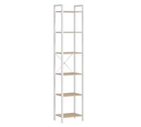 VASAGLE Bibliothèque, Étagère de Rangement 6 Niveaux, 39,6 x 30 x 186,6 cm | Étagère de Rangement, Acier et Bois, pour Salon, Bureau, Chambre, Beige Naturel et Blanc Mat, Collection BARNET LLS101N01