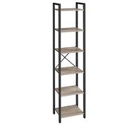 VASAGLE Bibliothèque, Étagère de Rangement 6 Niveaux, 40 x 30 x 187,5 cm | Étagère de Rangement, Acier et Bois, pour Salon, Bureau, Chambre, Grège Chiné et Noir Mat, Collection BARNET LLS101B02