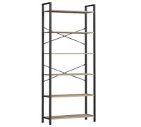 VASAGLE Bibliothèque, Étagère de Rangement 6 Niveaux, 80 x 30 x 184,3 cm | Étagère de Rangement, Acier et Bois, pour Salon, Bureau, Chambre, Marron Camel et Noir Mat, Collection BARNET LLS082B50