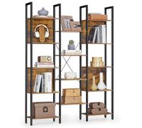 VASAGLE Bibliothèque, Étagère de Rangement, avec 14 Étagères, Cadre en Métal, Salon, Bureau, Style Industriel, 24 x 128 x 166 cm, Marron Rustique et Noir d'encre LLS157K01