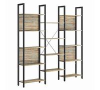 VASAGLE Bibliothèque, Étagère de Rangement, avec 14 Étagères, Cadre en Métal, Salon, Bureau, Style Industriel, 24 x 158 x 166 cm, Couleur Chêne Bleu et Noir LLS107B60